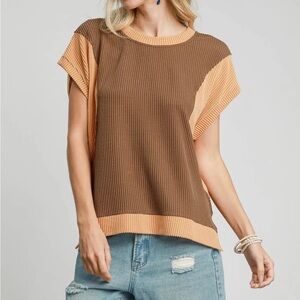 NWT UMGEE Bohemian Brown Camel Color Block Top S M L